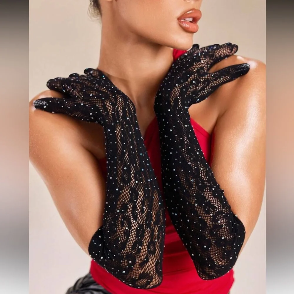 Wild For The Night Leopard Rhinestone Gloves NEW 🏷️